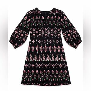 Ann Taylor Black Midi Dress with Pink Floral Pattern